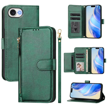 For iPhone 17e / 16e Case Zipper Pocket Multiple Card Slots Leather Phone Cover