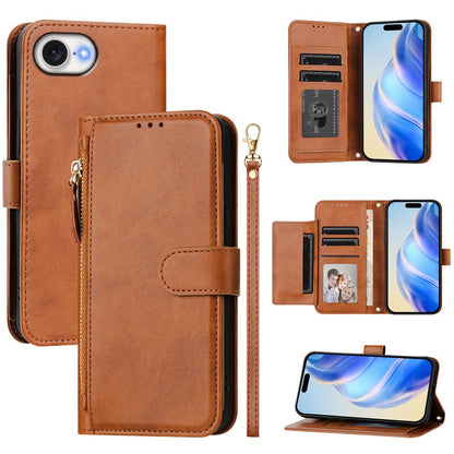 For iPhone 17e / 16e Case Zipper Pocket Multiple Card Slots Leather Phone Cover