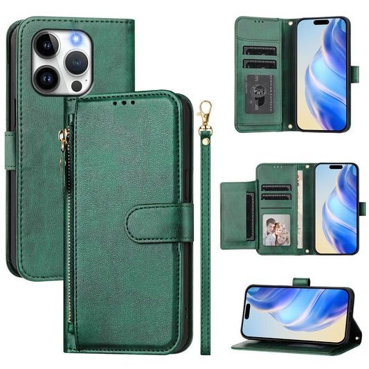 For iPhone 14 Pro Case Zipper Pocket Multiple Card Slots Leather Phone Cover