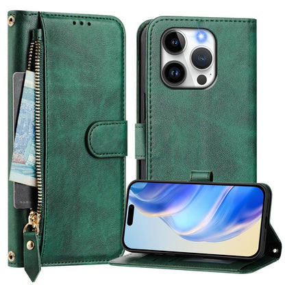 For iPhone 14 Pro Case Zipper Pocket Multiple Card Slots Leather Phone Cover