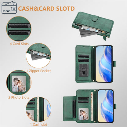 For iPhone 14 Pro Case Zipper Pocket Multiple Card Slots Leather Phone Cover
