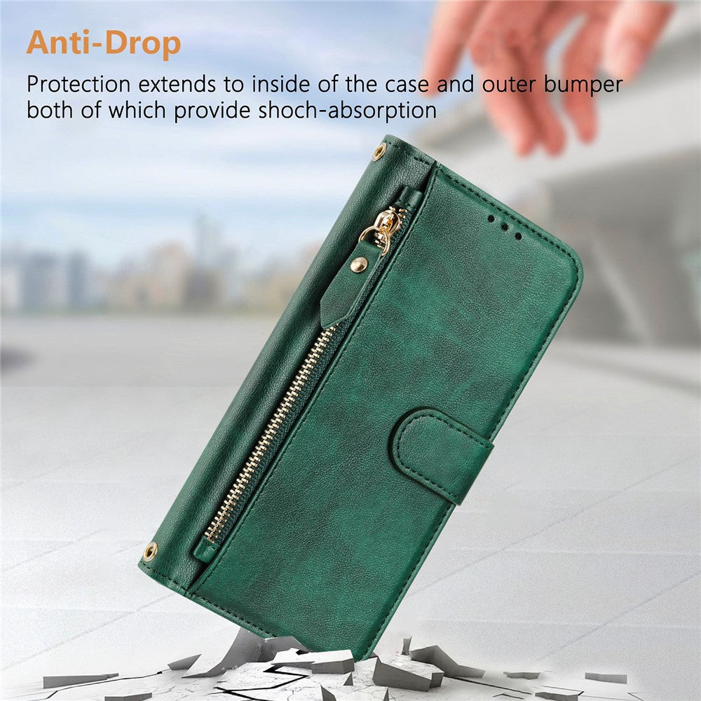 For iPhone 14 Pro Case Zipper Pocket Multiple Card Slots Leather Phone Cover