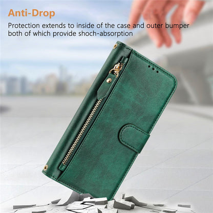 For iPhone 14 Pro Case Zipper Pocket Multiple Card Slots Leather Phone Cover