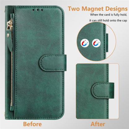 For iPhone 14 Pro Case Zipper Pocket Multiple Card Slots Leather Phone Cover