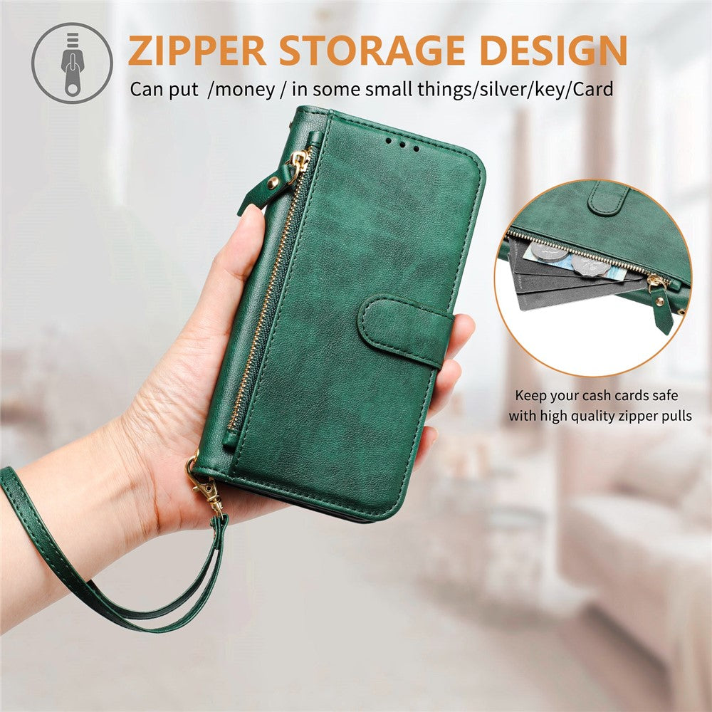 For iPhone 14 Pro Case Zipper Pocket Multiple Card Slots Leather Phone Cover