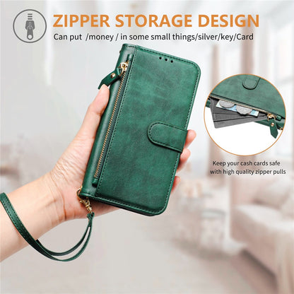 For iPhone 14 Pro Case Zipper Pocket Multiple Card Slots Leather Phone Cover
