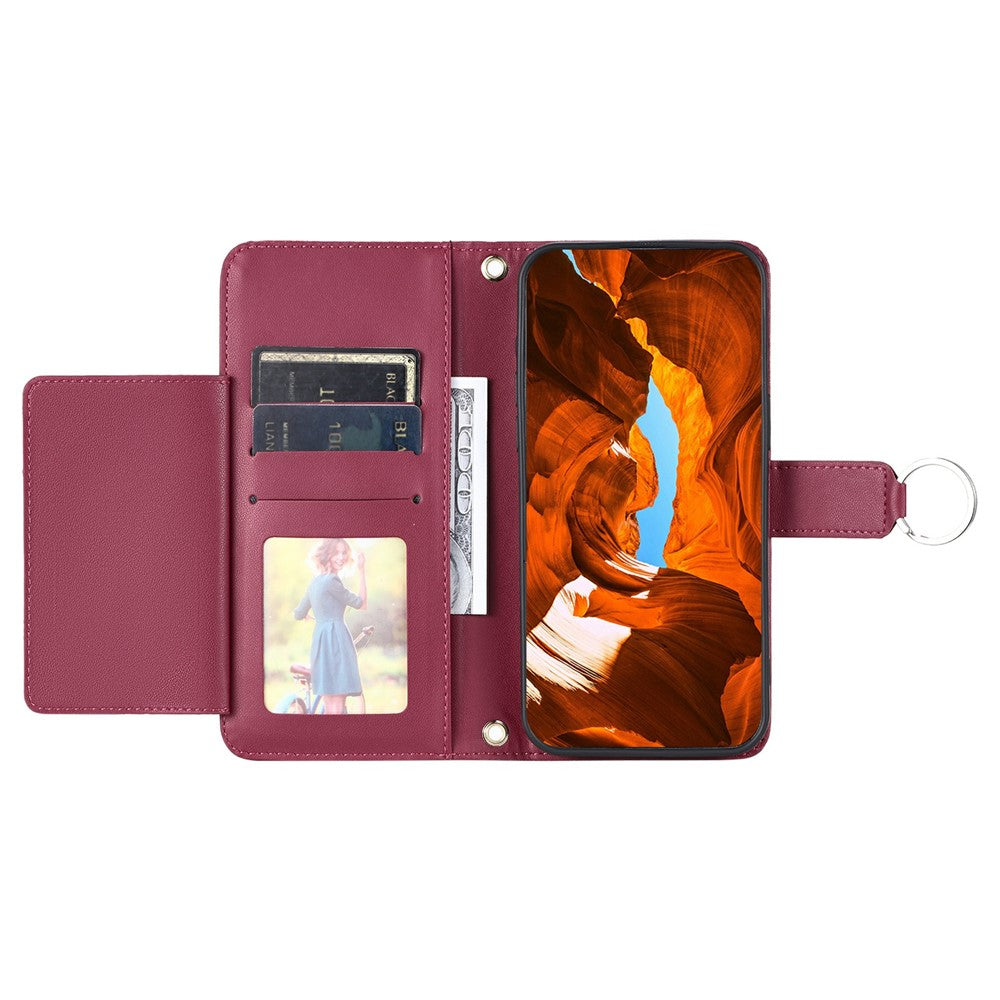 For iPhone 14 Pro Crossbody Leather Case Ring Buckle Wallet Stand Rhombus Mobile Cover