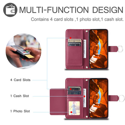 For iPhone 14 Pro Crossbody Leather Case Ring Buckle Wallet Stand Rhombus Mobile Cover