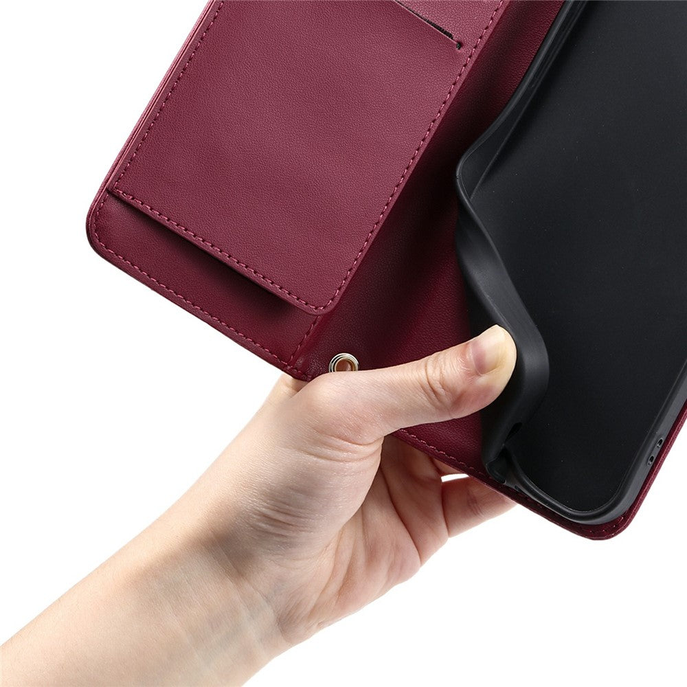 For iPhone 14 Pro Crossbody Leather Case Ring Buckle Wallet Stand Rhombus Mobile Cover