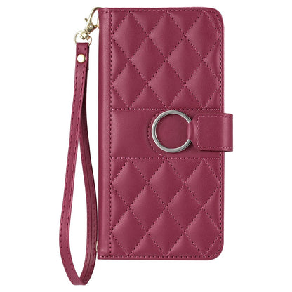 For iPhone 14 Pro Crossbody Leather Case Ring Buckle Wallet Stand Rhombus Mobile Cover