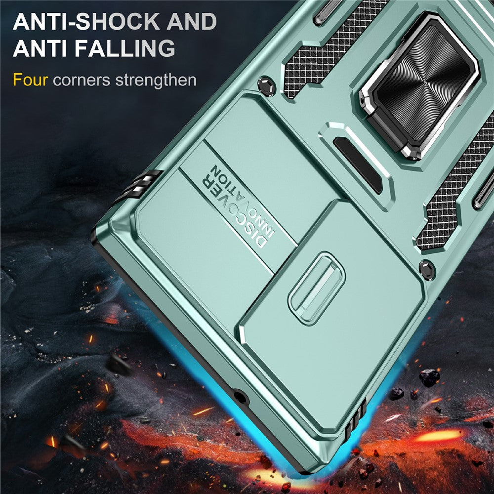 For Samsung Galaxy S25 Ultra Case Kickstand Slide Lens Lid PC+TPU Drop-Proof Phone Cover