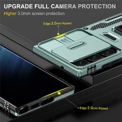 For Samsung Galaxy S25 Ultra Case Kickstand Slide Lens Lid PC+TPU Drop-Proof Phone Cover