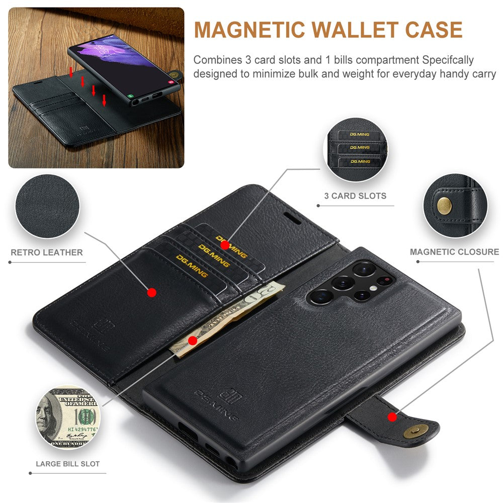 DG.MING for Samsung Galaxy S25 Ultra Case Detachable Split Leather Phone Cover