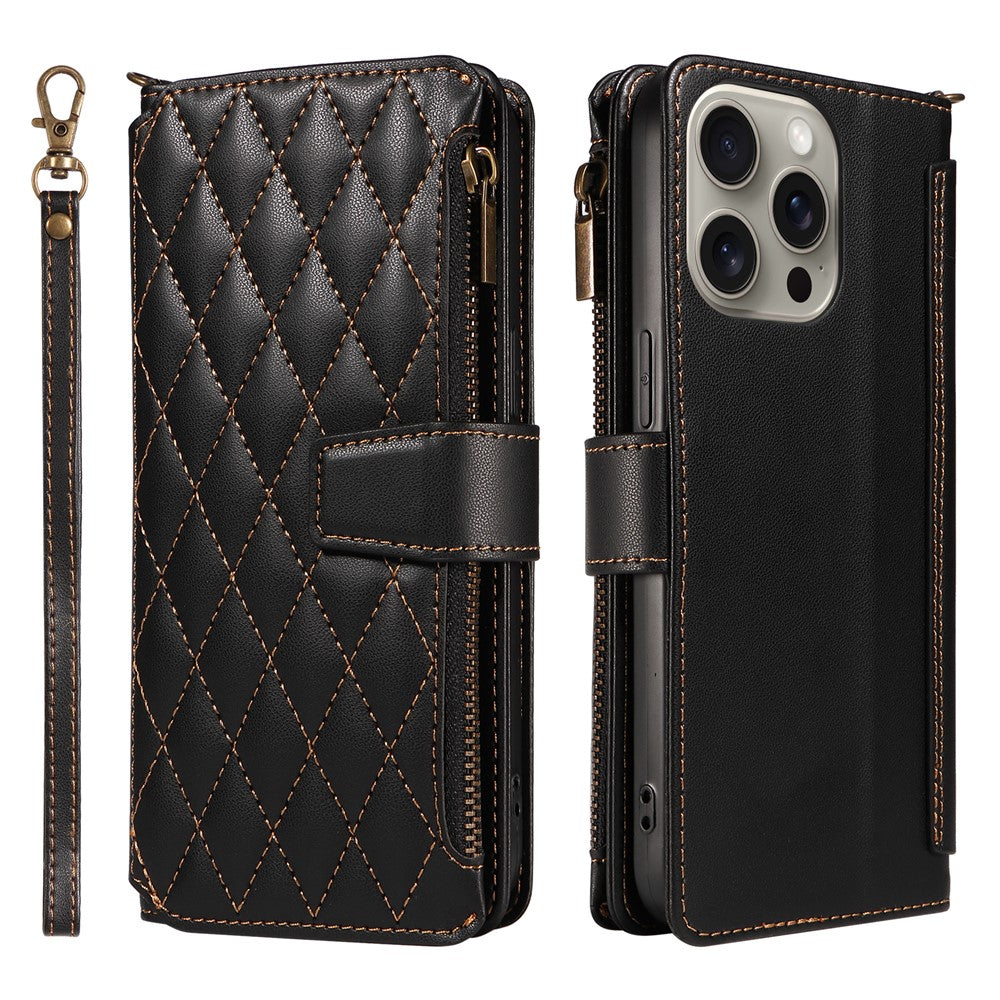 For iPhone 14 Pro Leather Case with Card Holder, RFID Blocking Wallet Phone Cover Rhombus Pattern