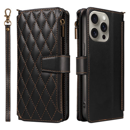 For iPhone 14 Pro Leather Case with Card Holder, RFID Blocking Wallet Phone Cover Rhombus Pattern