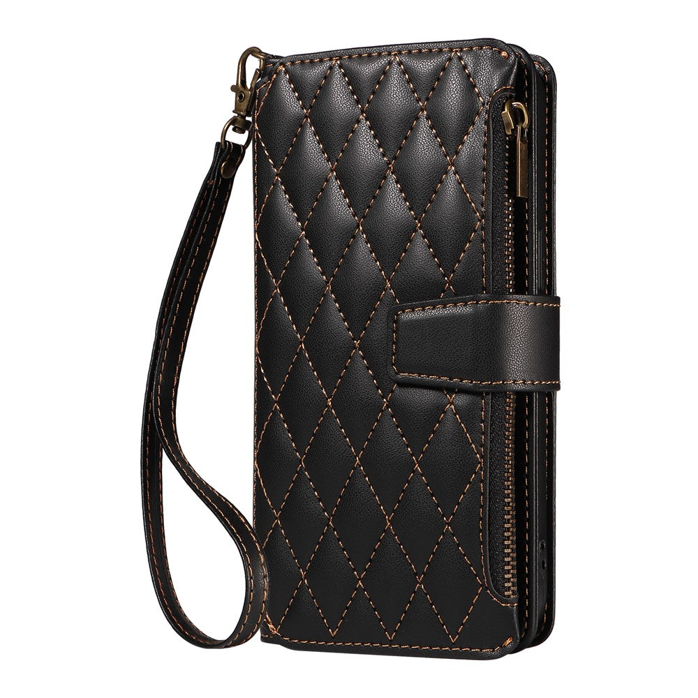 For iPhone 14 Pro Leather Case with Card Holder, RFID Blocking Wallet Phone Cover Rhombus Pattern