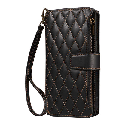 For iPhone 14 Pro Leather Case with Card Holder, RFID Blocking Wallet Phone Cover Rhombus Pattern