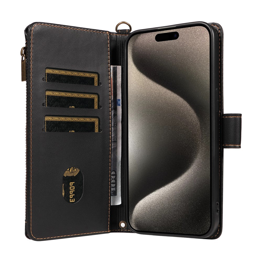 For iPhone 14 Pro Leather Case with Card Holder, RFID Blocking Wallet Phone Cover Rhombus Pattern