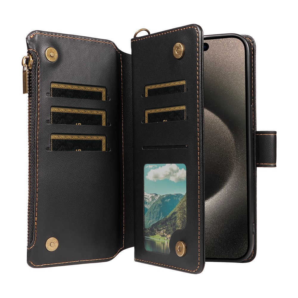 For iPhone 14 Pro Leather Case with Card Holder, RFID Blocking Wallet Phone Cover Rhombus Pattern