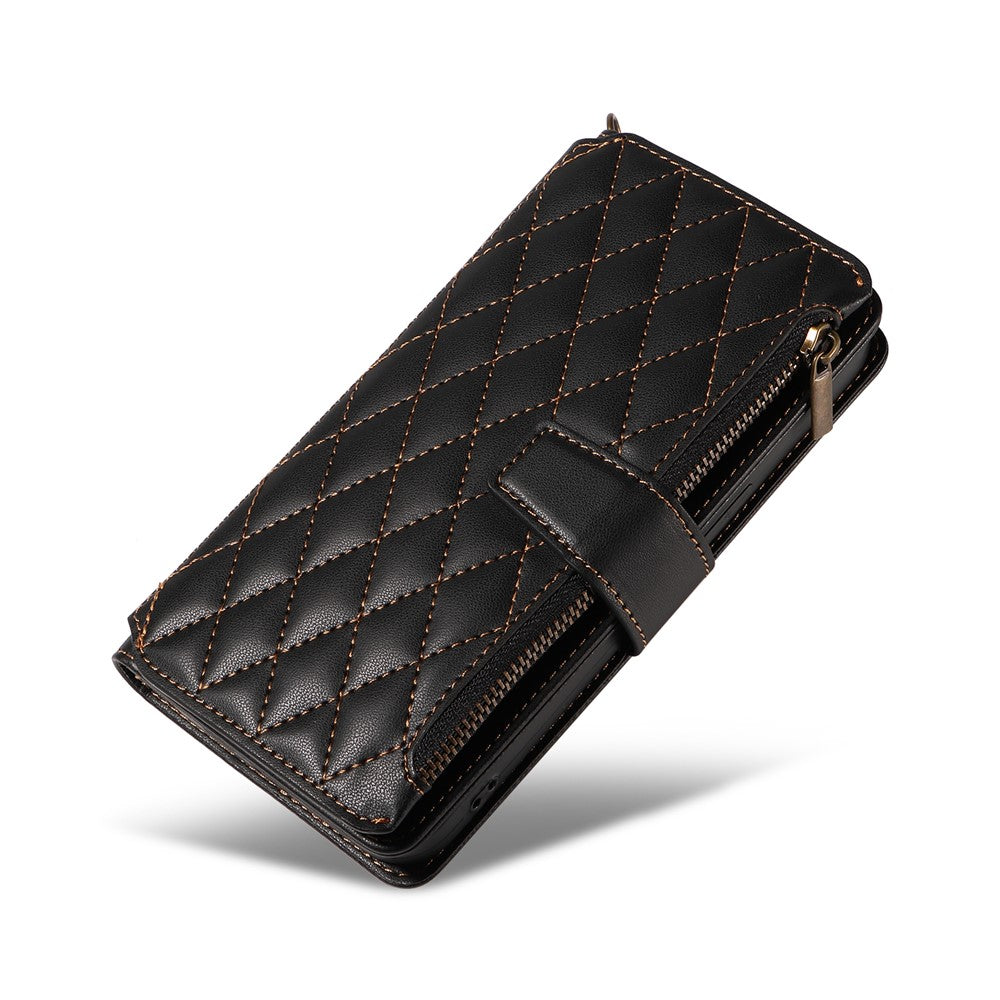 For iPhone 14 Pro Leather Case with Card Holder, RFID Blocking Wallet Phone Cover Rhombus Pattern