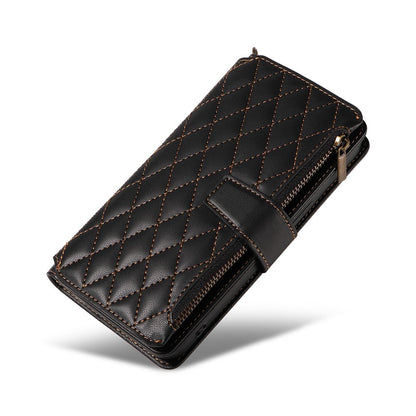 For iPhone 14 Pro Leather Case with Card Holder, RFID Blocking Wallet Phone Cover Rhombus Pattern