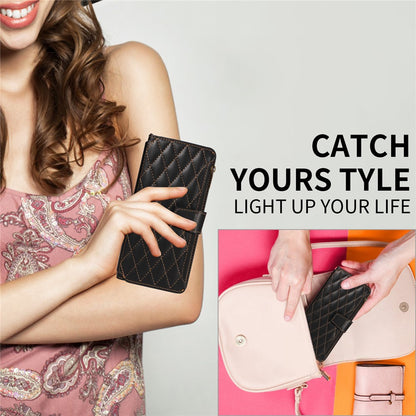 For iPhone 14 Pro Leather Case with Card Holder, RFID Blocking Wallet Phone Cover Rhombus Pattern