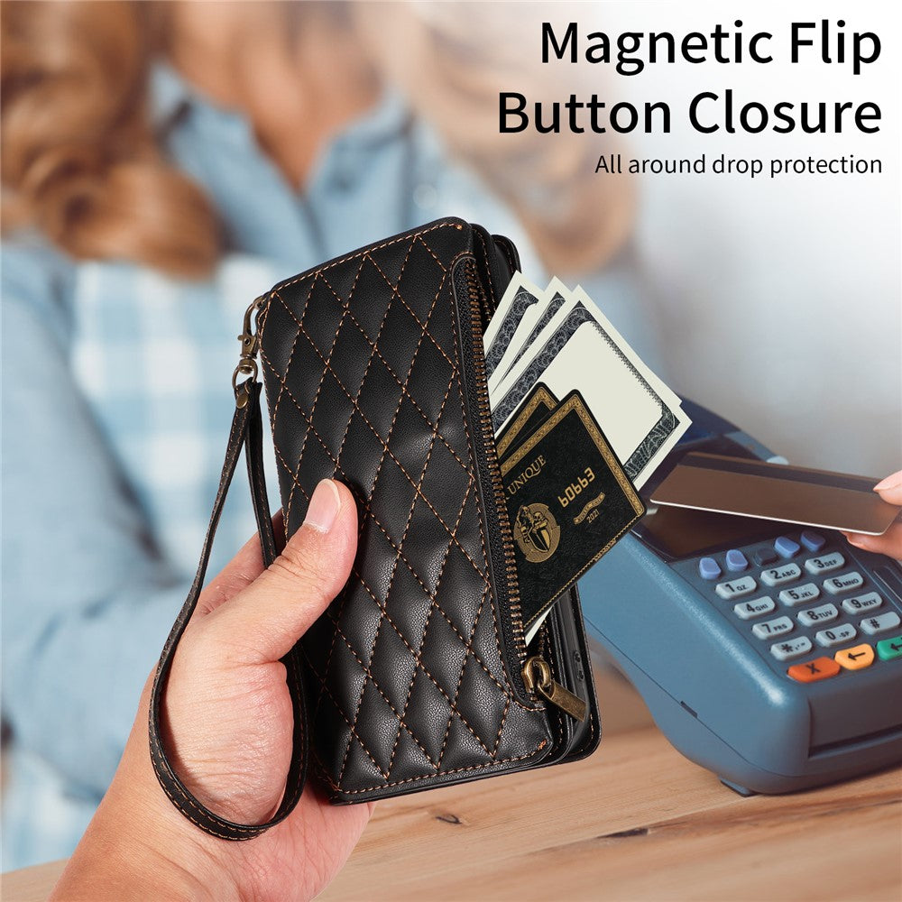For iPhone 14 Pro Leather Case with Card Holder, RFID Blocking Wallet Phone Cover Rhombus Pattern