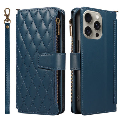 For iPhone 14 Pro Leather Case with Card Holder, RFID Blocking Wallet Phone Cover Rhombus Pattern