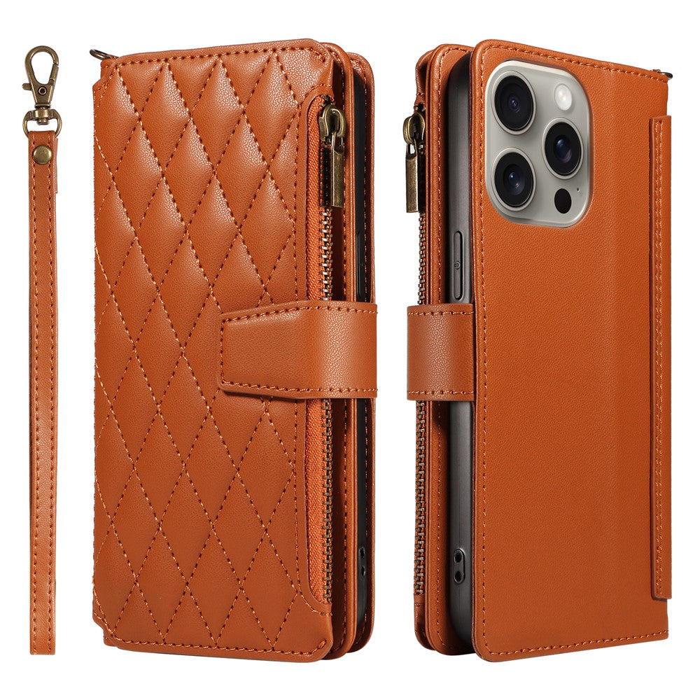 For iPhone 14 Pro Leather Case with Card Holder, RFID Blocking Wallet Phone Cover Rhombus Pattern