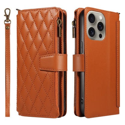 For iPhone 14 Pro Leather Case with Card Holder, RFID Blocking Wallet Phone Cover Rhombus Pattern