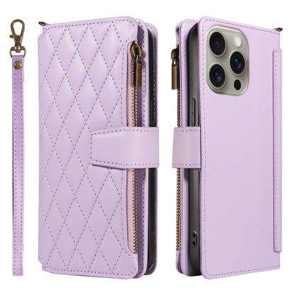 For iPhone 14 Pro Leather Case with Card Holder, RFID Blocking Wallet Phone Cover Rhombus Pattern