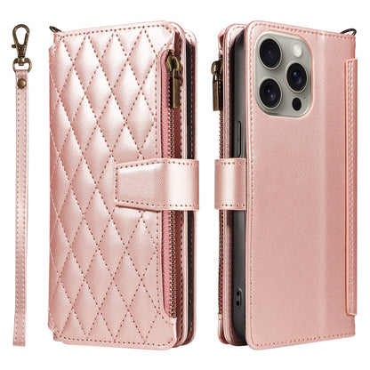 For iPhone 14 Pro Leather Case with Card Holder, RFID Blocking Wallet Phone Cover Rhombus Pattern