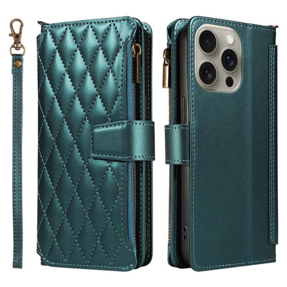 For iPhone 14 Pro Leather Case with Card Holder, RFID Blocking Wallet Phone Cover Rhombus Pattern