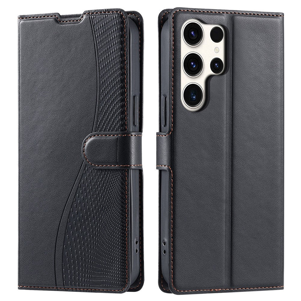 For Samsung Galaxy S25 Ultra Case Dots Imprinted PU Leather Flip Phone Cover with Card Slot, Strap