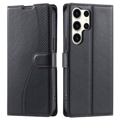 For Samsung Galaxy S25 Ultra Case Dots Imprinted PU Leather Flip Phone Cover with Card Slot, Strap