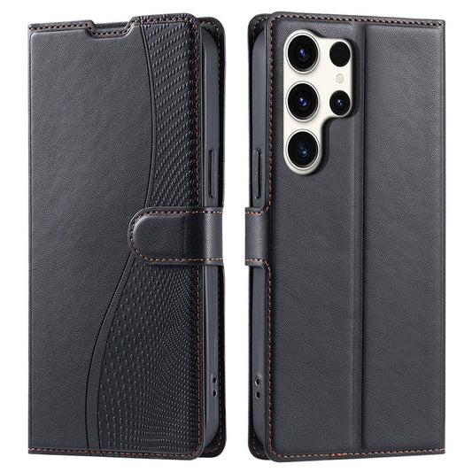 For Samsung Galaxy S25 Ultra Case Dots Imprinted PU Leather Flip Phone Cover with Card Slot, Strap