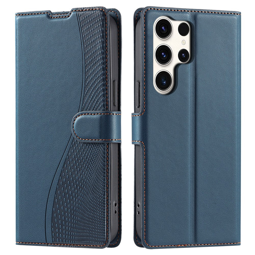 For Samsung Galaxy S25 Ultra Case Dots Imprinted PU Leather Flip Phone Cover with Card Slot, Strap