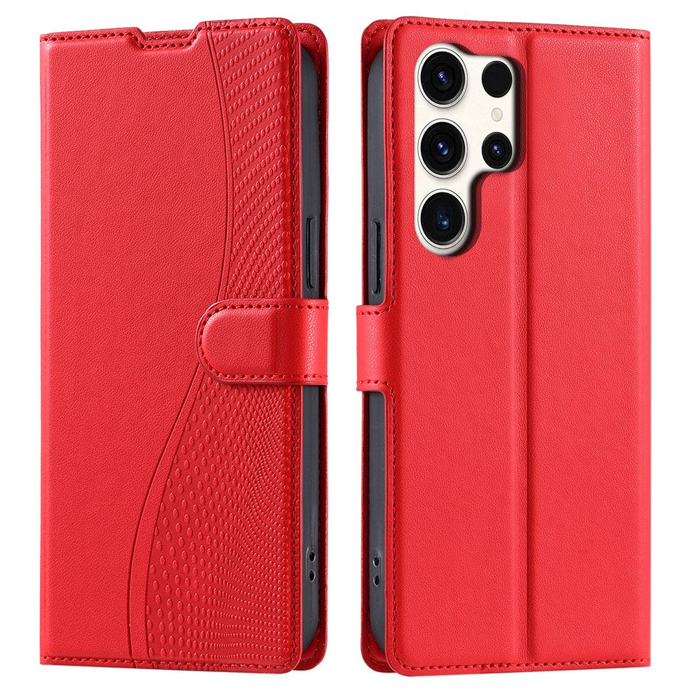 For Samsung Galaxy S25 Ultra Case Dots Imprinted PU Leather Flip Phone Cover with Card Slot, Strap