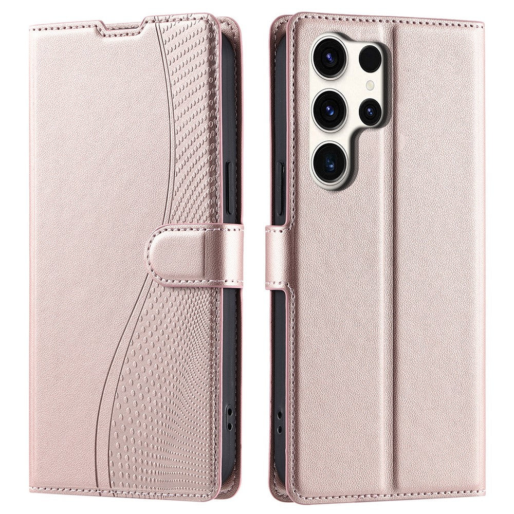 For Samsung Galaxy S25 Ultra Case Dots Imprinted PU Leather Flip Phone Cover with Card Slot, Strap