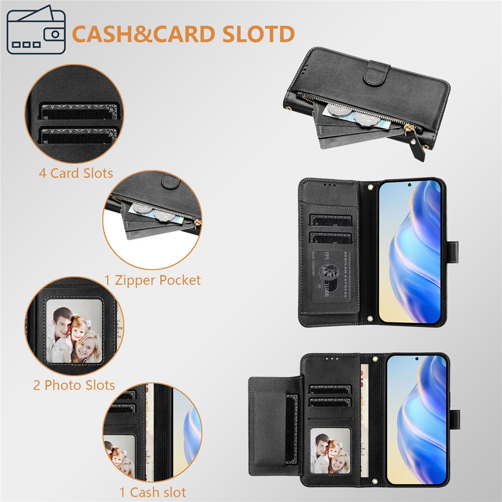 For Samsung Galaxy S25 Ultra Case Zipper Pocket Multiple Card Slots Leather Phone Cover