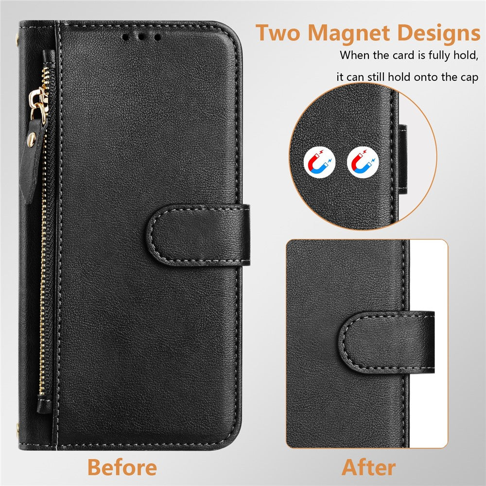For Samsung Galaxy S25 Ultra Case Zipper Pocket Multiple Card Slots Leather Phone Cover
