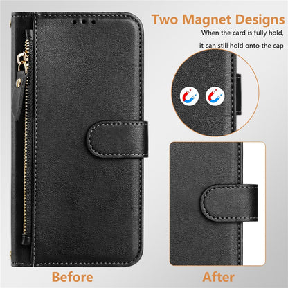 For Samsung Galaxy S25 Ultra Case Zipper Pocket Multiple Card Slots Leather Phone Cover