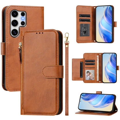 For Samsung Galaxy S25 Ultra Case Zipper Pocket Multiple Card Slots Leather Phone Cover
