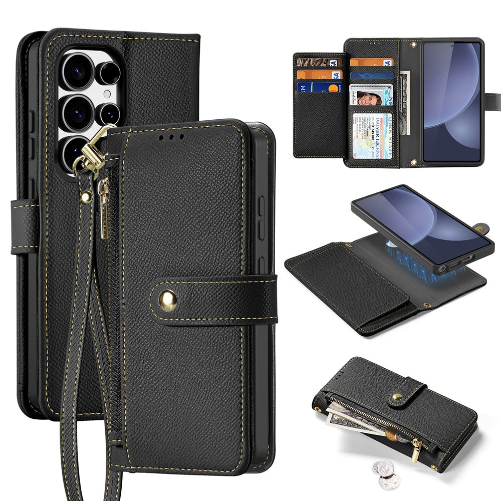 DUX DUCIS Lawa Series For Samsung Galaxy S25 Ultra Case Detachable Magnetic Cowhide Leather Cover Zipper Wallet