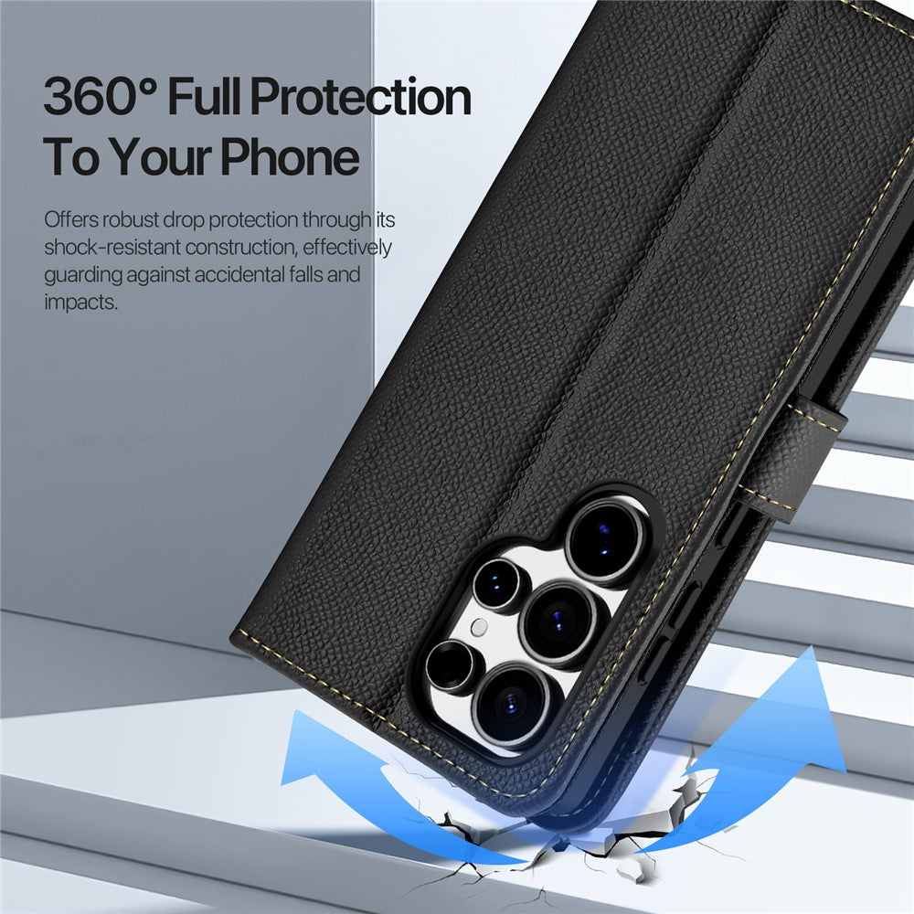 DUX DUCIS Lawa Series For Samsung Galaxy S25 Ultra Case Detachable Magnetic Cowhide Leather Cover Zipper Wallet