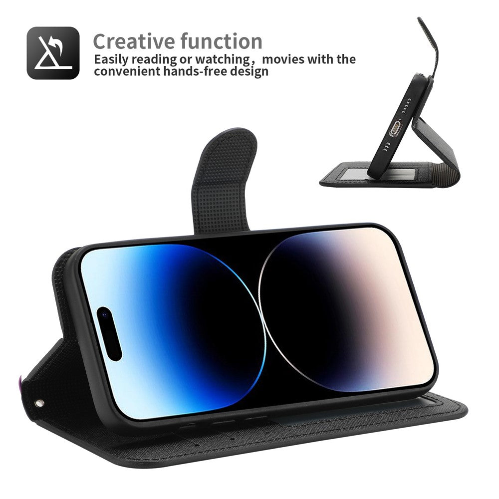 For iPhone 14 Pro Max Cross Texture Flodable Stand Leather Wallet Cover Detachable TPU Protective Case