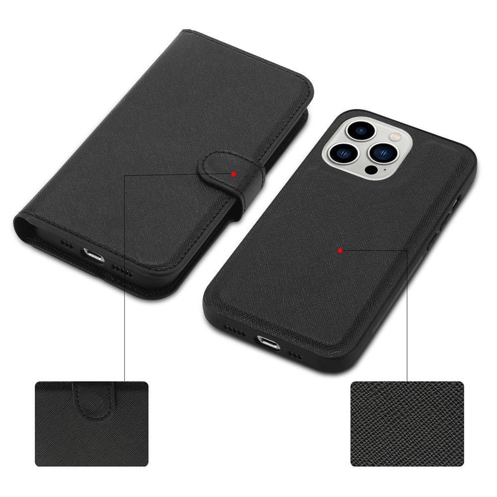 For iPhone 14 Pro Max Cross Texture Flodable Stand Leather Wallet Cover Detachable TPU Protective Case