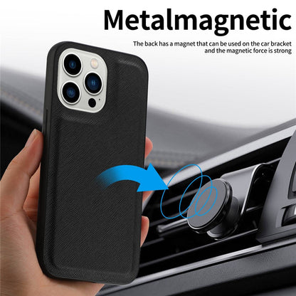 For iPhone 14 Pro Max Cross Texture Flodable Stand Leather Wallet Cover Detachable TPU Protective Case