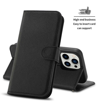 For iPhone 14 Pro Max Cross Texture Flodable Stand Leather Wallet Cover Detachable TPU Protective Case