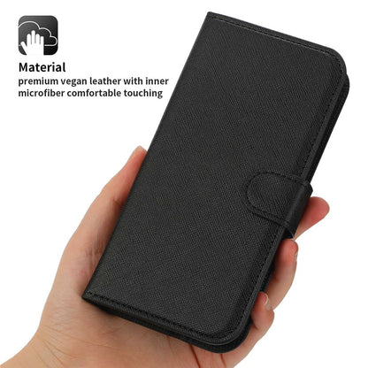For iPhone 14 Pro Max Cross Texture Flodable Stand Leather Wallet Cover Detachable TPU Protective Case
